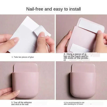 Self-Adhesive White Remote Control Storage Box – Wall Mounted Mobile Holder & Phone Charging Station in Pakistan
