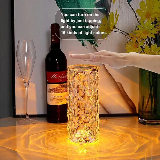 Rose Crystal Rechargeable Table Lamp – Diamond Touch Sensor LED Desk Lamp with RGB Remote Control & Night Light Projection