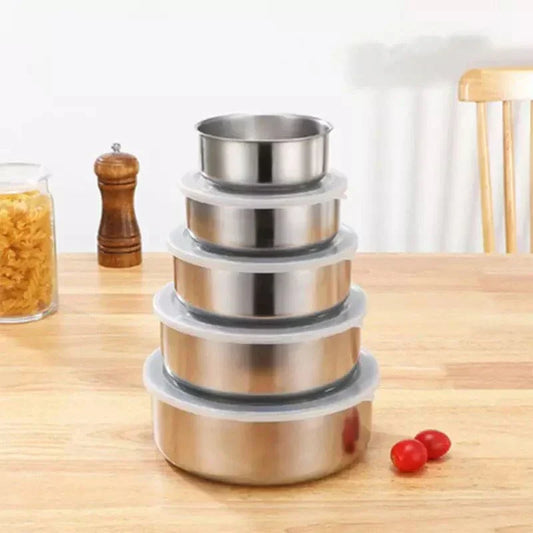 Set of 5 Stainless Steel Bowls with Lids – Multipurpose Storage & Serving