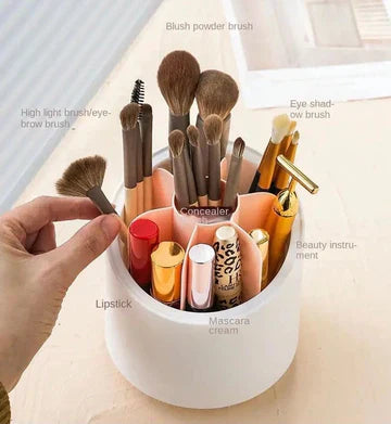 360° Rotating Makeup Brush Holder – Organizer Stand with Compartments