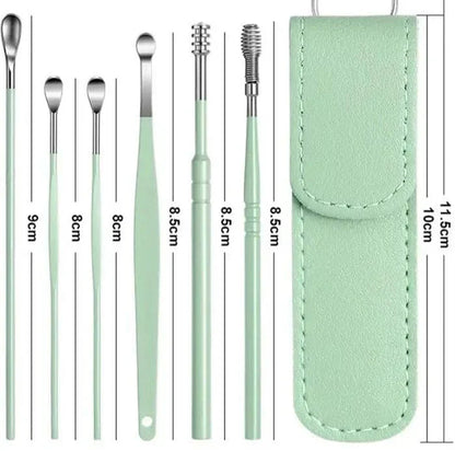 6PCS Ear Pick Cleaning Tools Set in Leather Case – Stainless Steel Reusable Kit