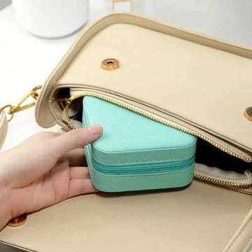 Mini Leather Square Jewellery Box – Portable Organizer for Rings, Earrings & Chains