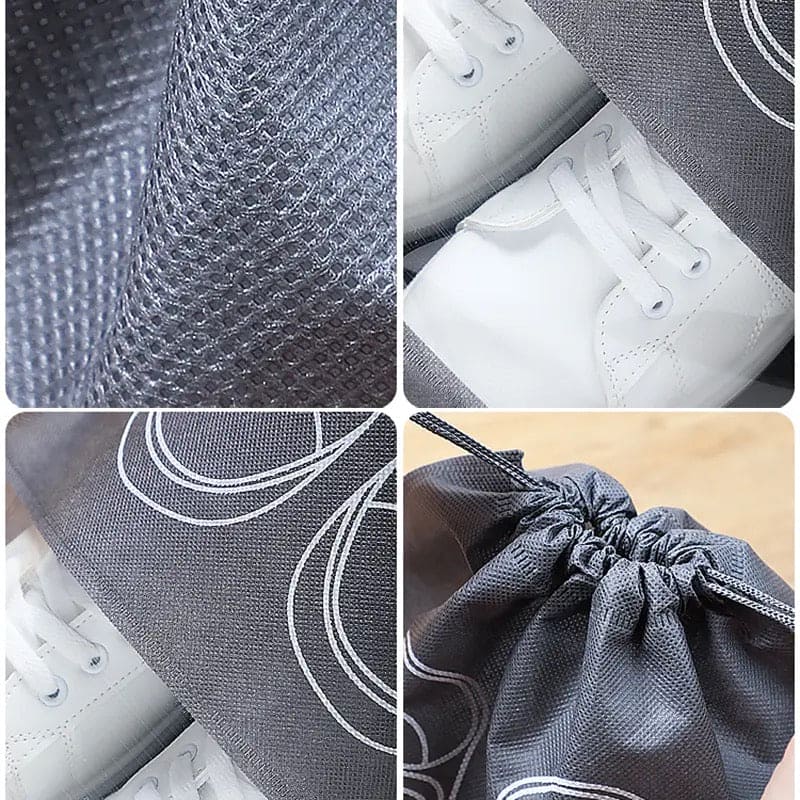 Premium Travel Shoe Pouch Grey Non Woven Fabric, Dustproof Drawstring Shoe Organizer with Visual Window
