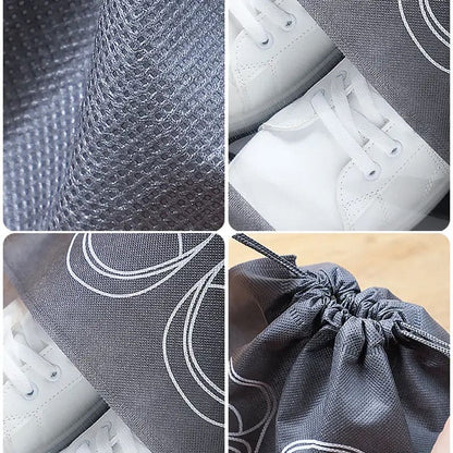 Premium Travel Shoe Pouch Grey Non Woven Fabric, Dustproof Drawstring Shoe Organizer with Visual Window