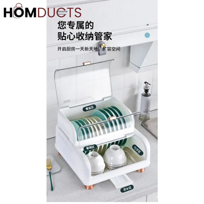 Kitchen Double Layer Dish Rack With Lid