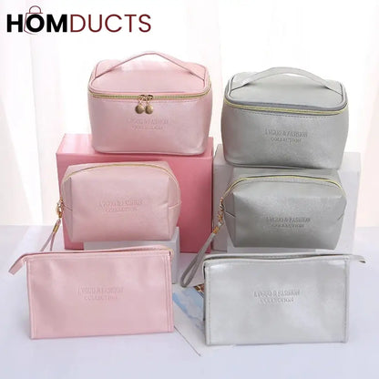 Large Capacity 3Pcs PU Travel Cosmetic Bag