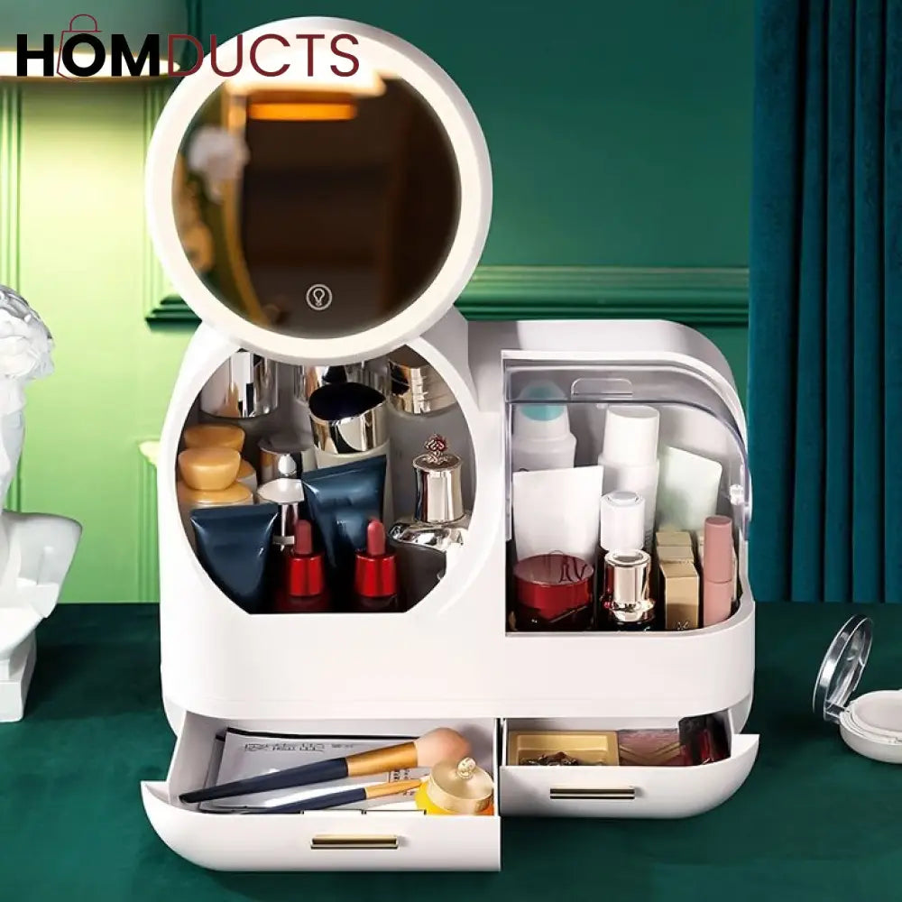 Large Capacity Cosmetic Organizer With Led Mirror