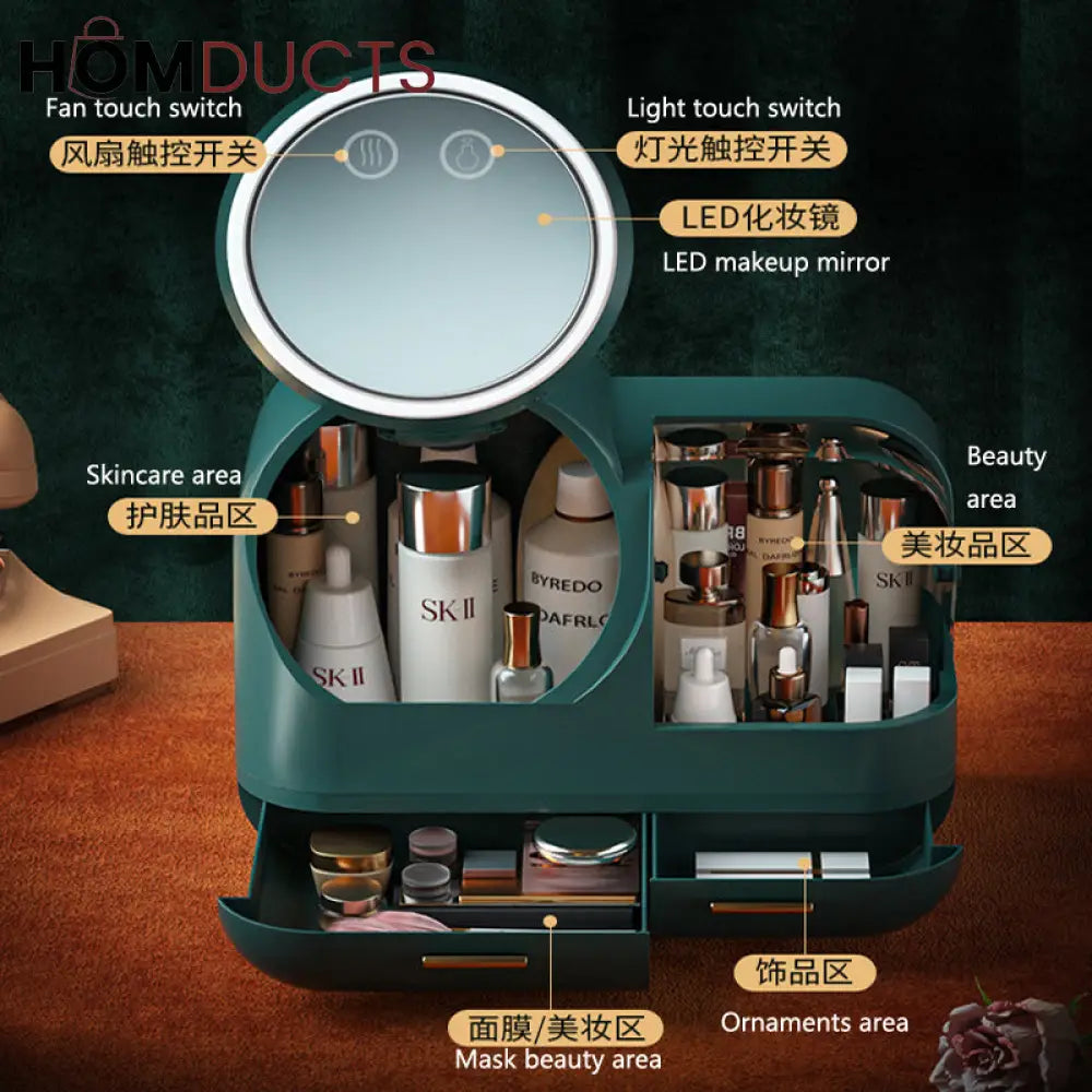 Large Capacity Cosmetic Organizer With Led Mirror