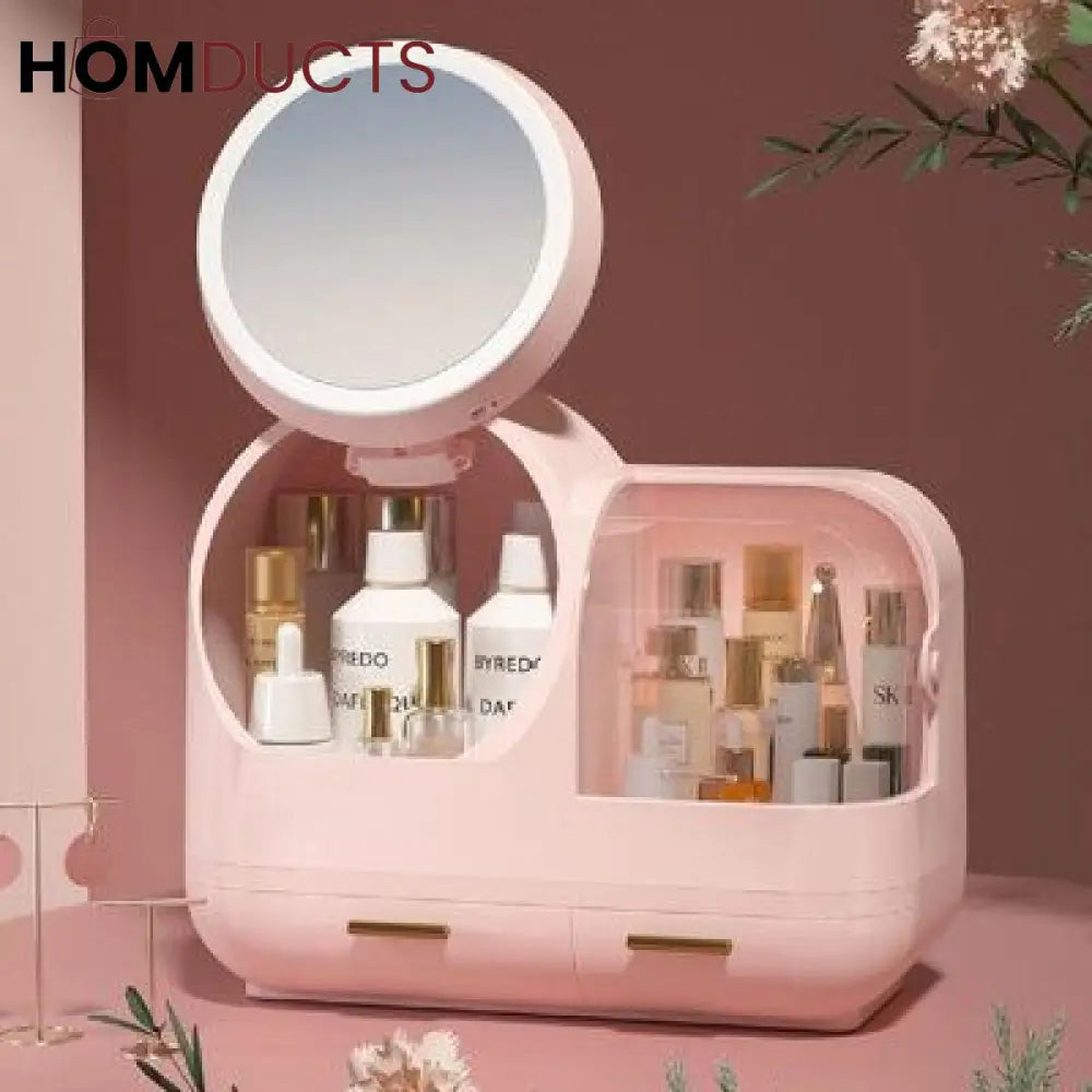 Large Capacity Cosmetic Organizer With Led Mirror