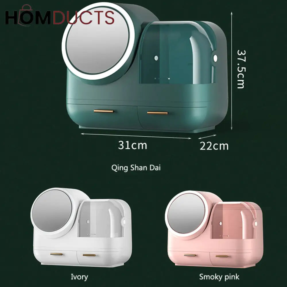 Large Capacity Cosmetic Organizer With Led Mirror