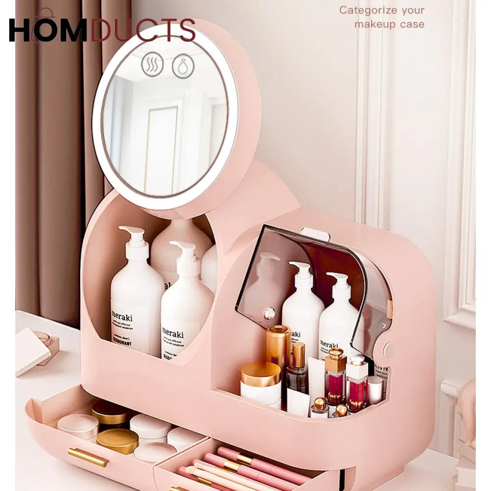 Large Capacity Cosmetic Organizer With Led Mirror