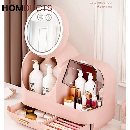 Large Capacity Cosmetic Organizer With Led Mirror