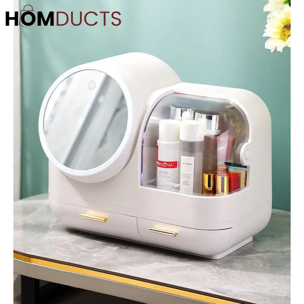 Large Capacity Cosmetic Organizer With Led Mirror