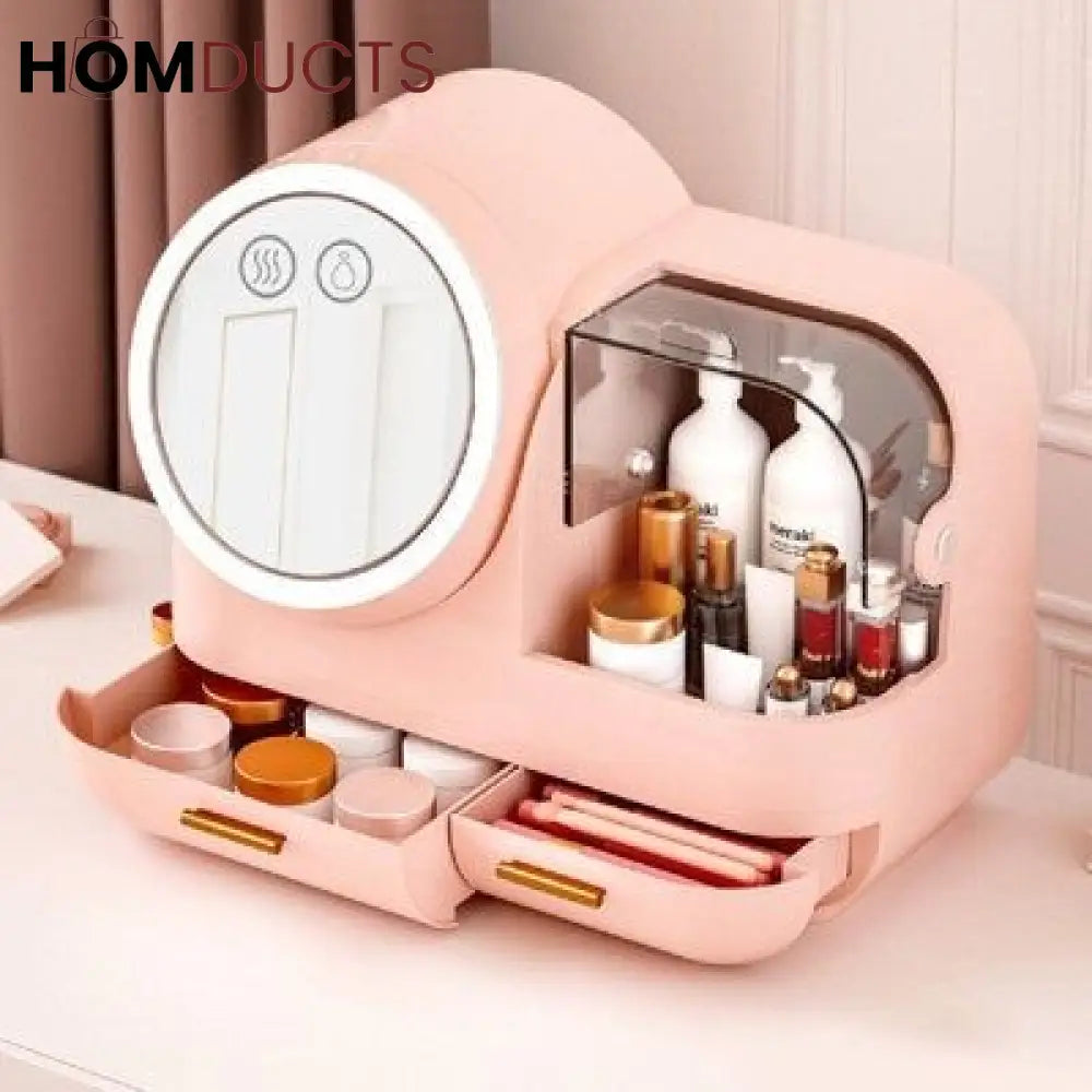 Large Capacity Cosmetic Organizer With Led Mirror