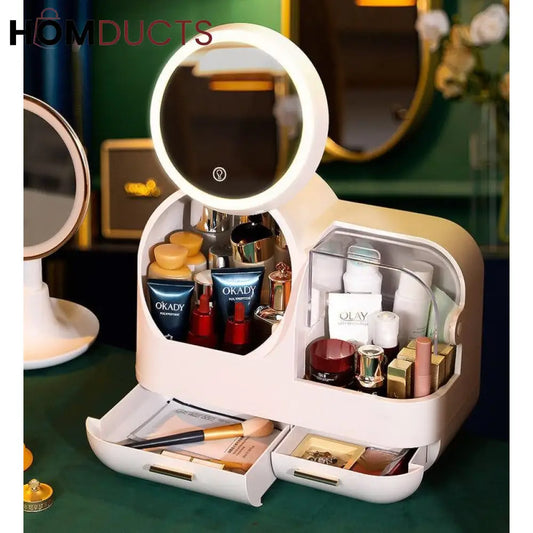 Large Capacity Cosmetic Organizer With Led Mirror