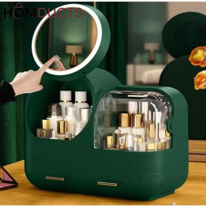 Large Capacity Cosmetic Organizer With Led Mirror