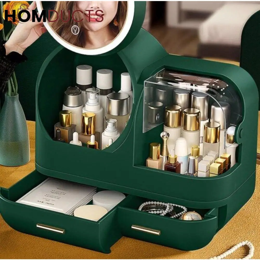 Large Capacity Cosmetic Organizer With Led Mirror