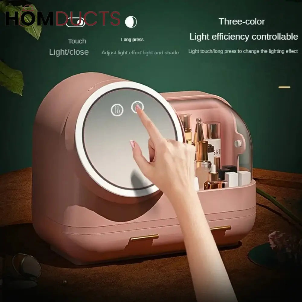 Large Capacity Cosmetic Organizer With Led Mirror