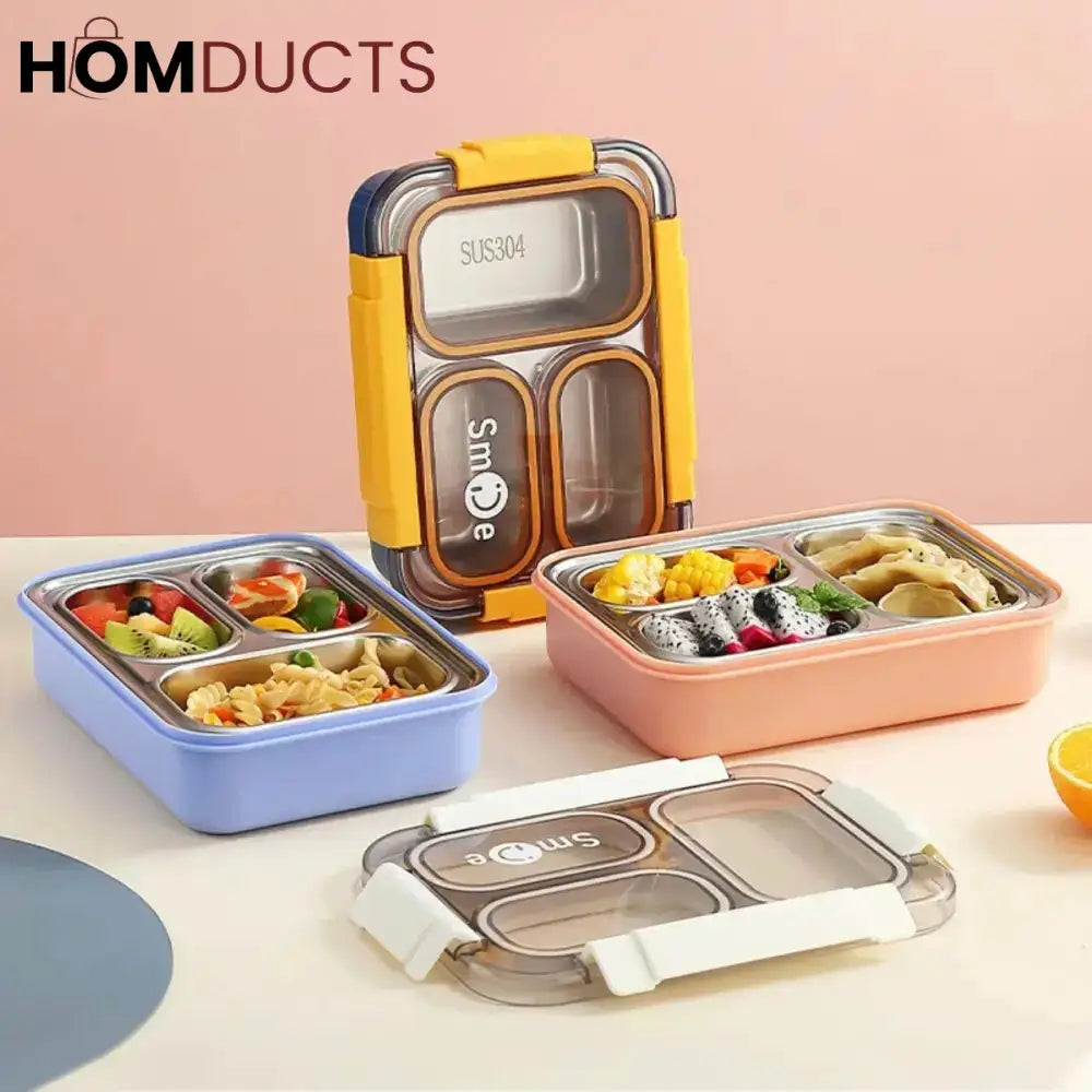 Leak-Proof Stainless Steel Lunch Container with 3 Sections & Utensils