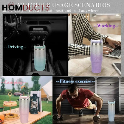 Leakproof Insulated Stainless Steel Travel Mug with Straw & Lid - Perfect for Hot & Cold Drinks