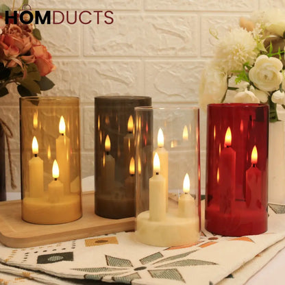 LED Candle Trio – Smoky Glass Ambient Candle Light