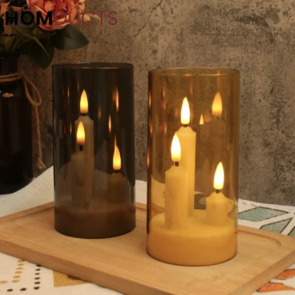 LED Candle Trio – Smoky Glass Ambient Candle Light