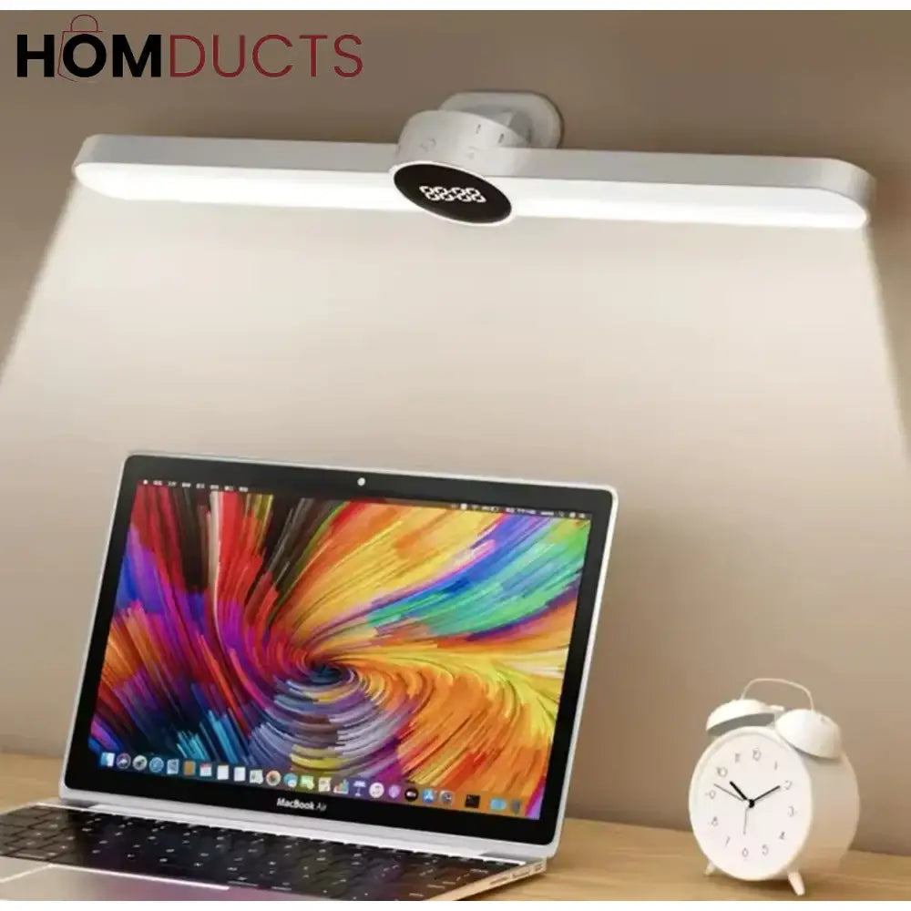LED Desk Lamp with Magnetic Clock - USB Rechargeable & Stepless Dimming