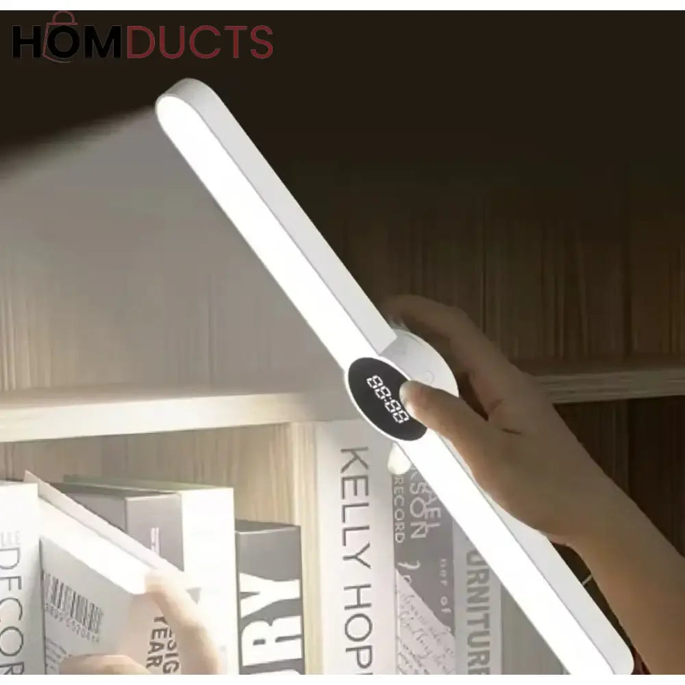LED Desk Lamp with Magnetic Clock - USB Rechargeable & Stepless Dimming