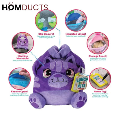 Lunch Pets Plush Kids’ Lunch Box – Cute & Insulated Animal-Shaped Bag