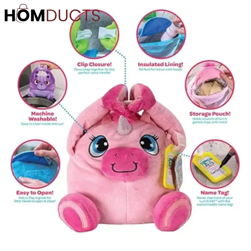 Lunch Pets Plush Kids’ Lunch Box – Cute & Insulated Animal-Shaped Bag