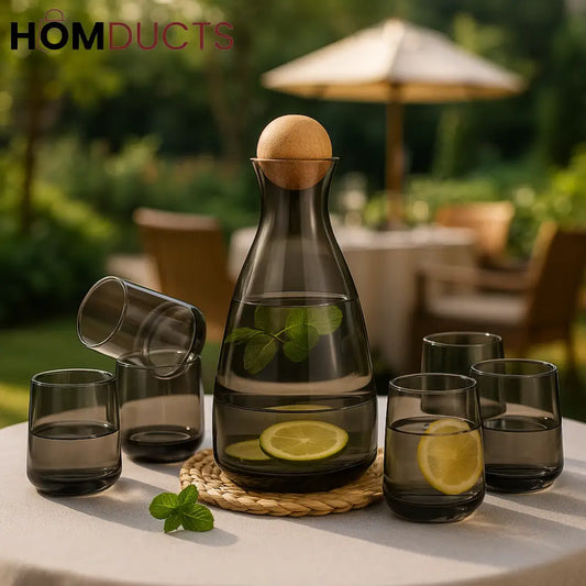 Luxe Smoke Glass Carafe Set – 7 Piece Elegant Water & Juice Server