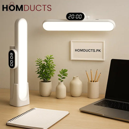 LuxeGlow LED Desk Lamp with Digital Clock – Minimalist Rechargeable Study & Work Light