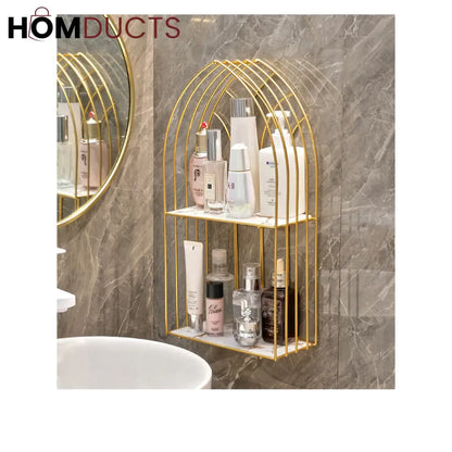 LuxeGold Arch Skincare Organizer – 2-Tier Cosmetic Display Rack