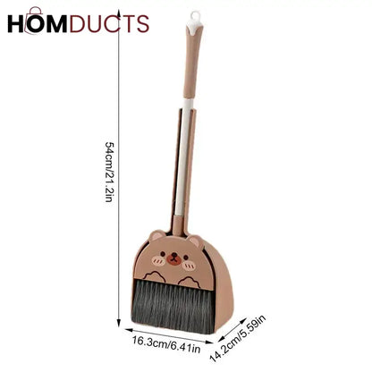 Luxury Bear-Themed Broom & Dustpan Set – Cute & Compact Home Cleaning Tool