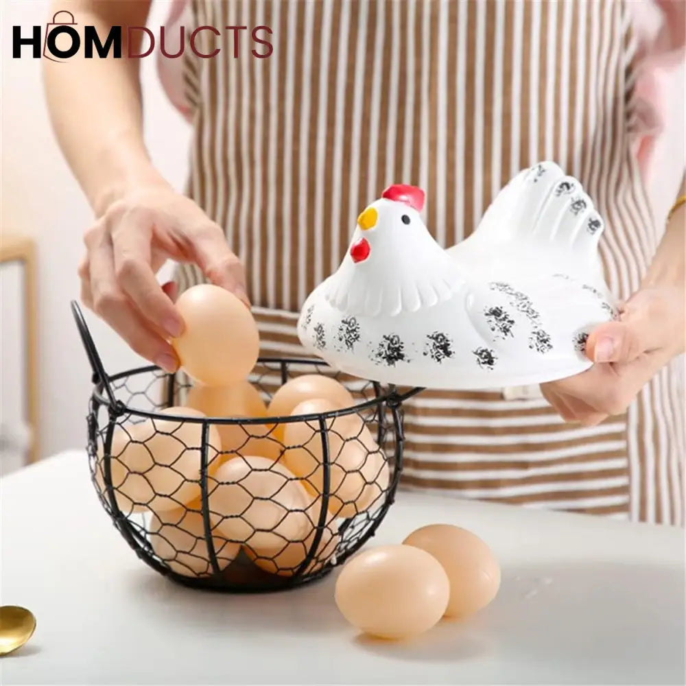 Luxury Hen-Shaped Egg Basket with Lid – Premium Kitchen Storage