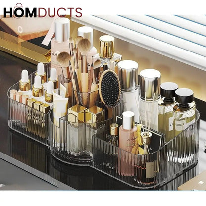 Luxury Clear Acrylic Makeup Organizer with Compartments for Brushes, Perfumes & Skincare