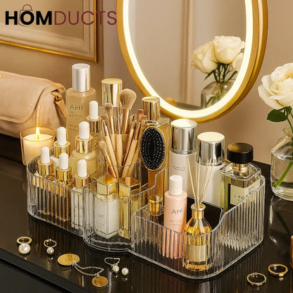 Luxury Clear Acrylic Makeup Organizer with Compartments for Brushes, Perfumes & Skincare