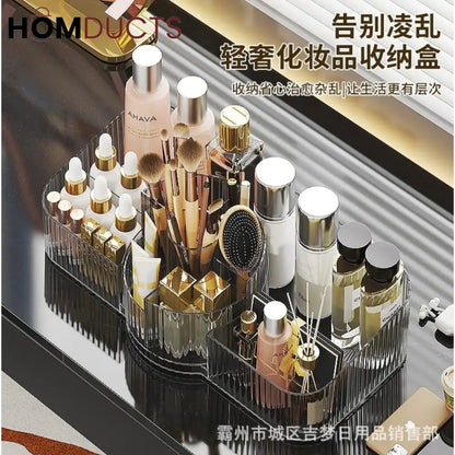 Luxury Clear Acrylic Makeup Organizer with Compartments for Brushes, Perfumes & Skincare