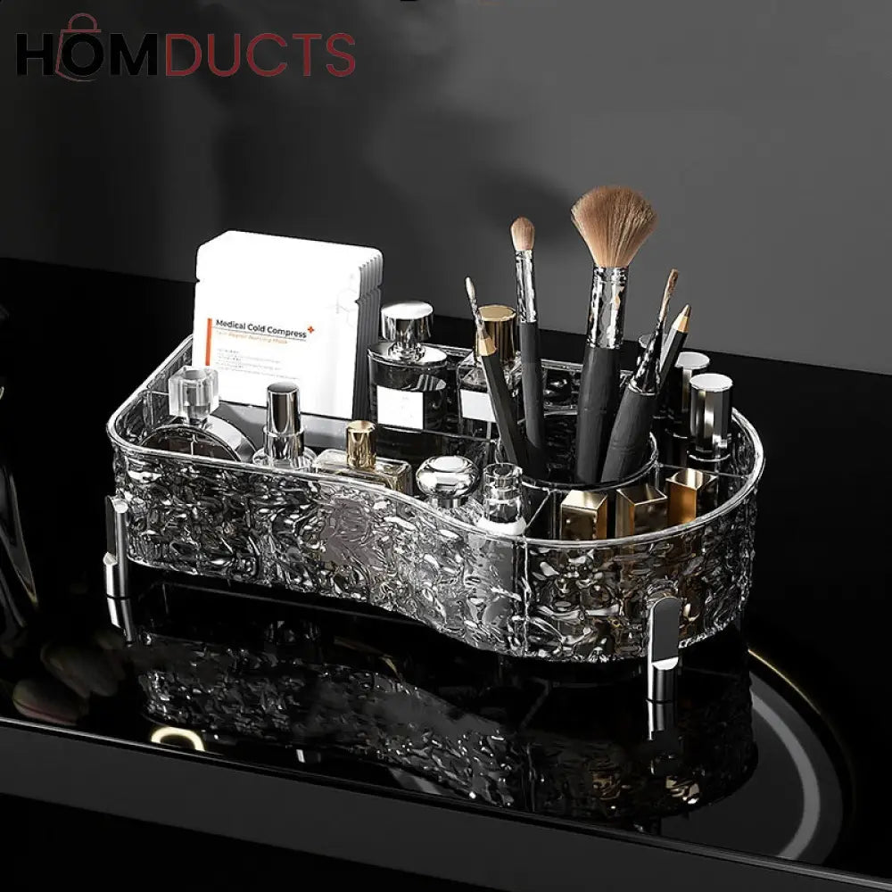 Luxury Crystal Clear Makeup Organizer with Compartments for Brushes, Perfume, and Skincare Products