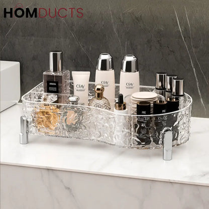 Luxury Crystal Clear Makeup Organizer with Compartments for Brushes, Perfume, and Skincare Products