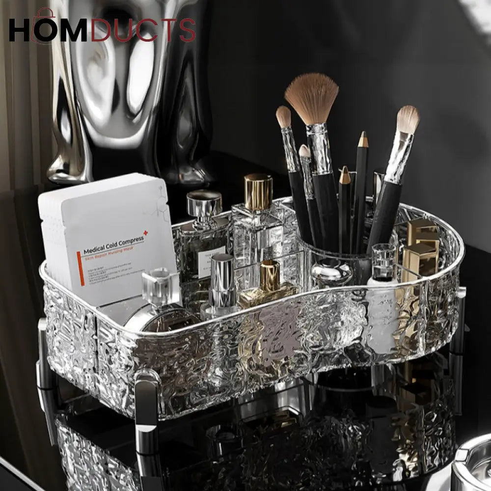 Luxury Crystal Clear Makeup Organizer with Compartments for Brushes, Perfume, and Skincare Products