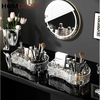Luxury Crystal Clear Makeup Organizer with Compartments for Brushes, Perfume, and Skincare Products