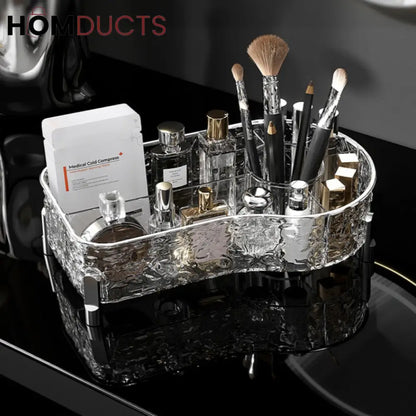 Luxury Crystal Clear Makeup Organizer with Compartments for Brushes, Perfume, and Skincare Products