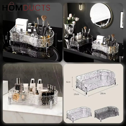 Luxury Crystal Clear Makeup Organizer with Compartments for Brushes, Perfume, and Skincare Products