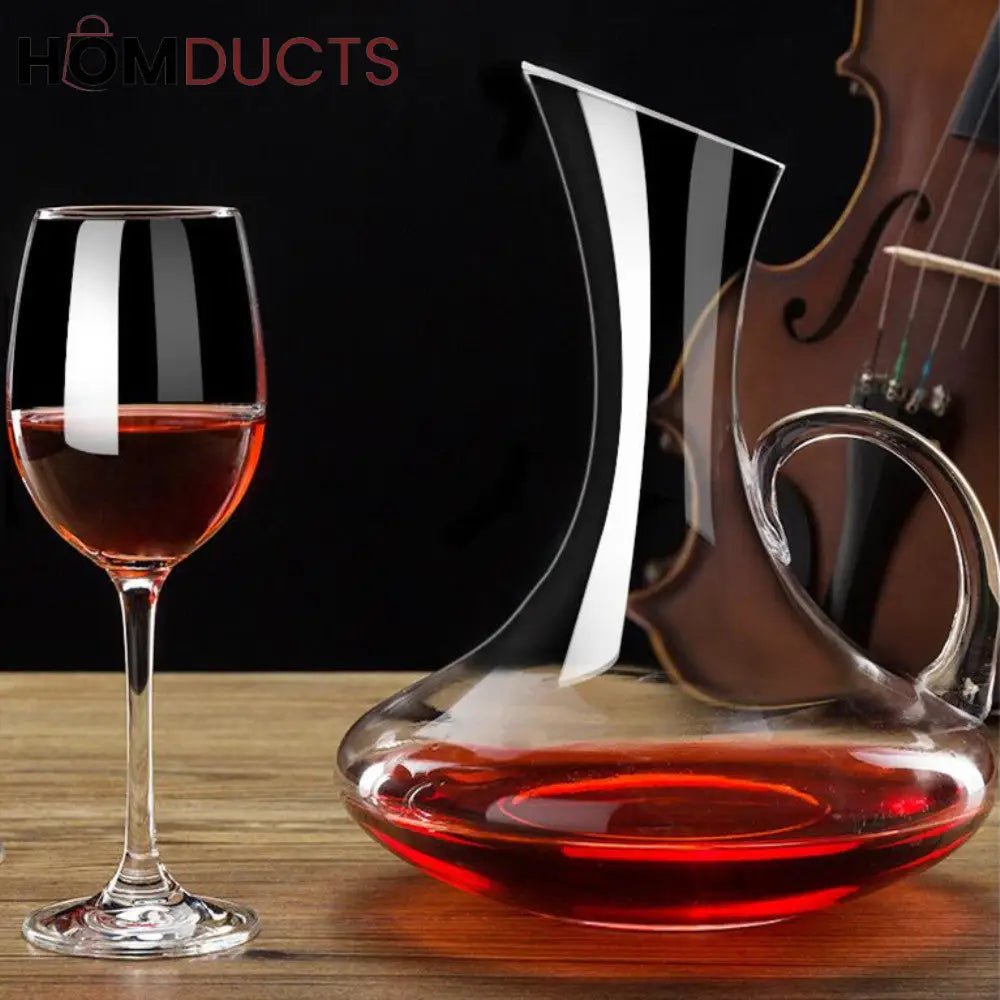 Luxury Crystal Glass Decanter with Handle – Hand-Blown Transparent Pitcher for Beverages and Home Decor