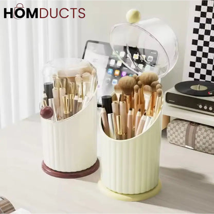 Luxury Dome-Lid Makeup Brush Organizer Set – Ribbed Vanity Storage with Gold Accents