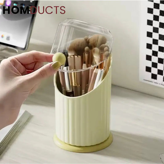 Luxury Dome-Lid Makeup Brush Organizer Set – Ribbed Vanity Storage with Gold Accents