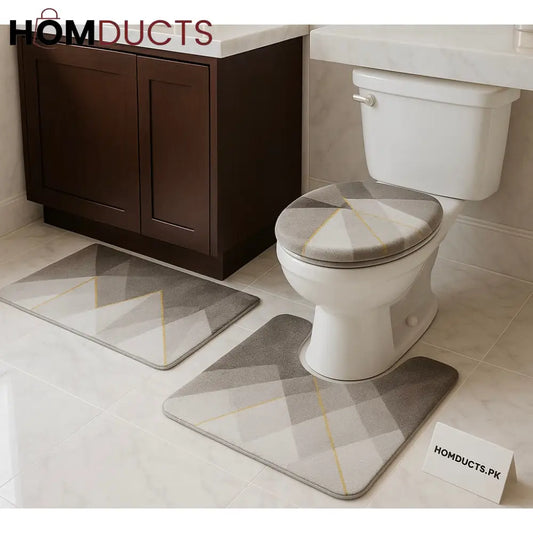 Luxury Geometric 3-Piece Bathroom Mat Set – Non-Slip, Ultra-Soft & Quick-Dry