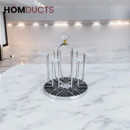 Luxury Gold Glass Cup Holder Stand – Rotating Drying Rack with Crystal Knob for Upside-Down Glass Storage