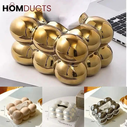 Luxury Golden Bubble Tissue Box – Elegant Home & Living Decor